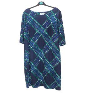 Eliza J. Diamond Plaid Half Sleeve Sheath Dress Blue Green, Size 20W, NWT